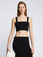 Front cropped image of model wearing Pointelle Rib Bralette in BLACK