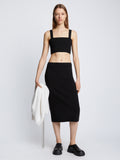 Front full length image of model wearing Pointelle Rib Bralette in BLACK