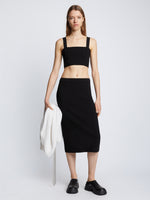 Front full length image of model wearing Pointelle Rib Bralette in BLACK