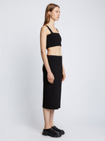 Side full length image of model wearing Pointelle Rib Bralette in BLACK