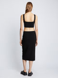 Back full length image of model wearing Pointelle Rib Bralette in BLACK