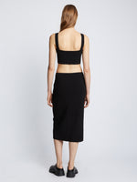 Back full length image of model wearing Pointelle Rib Bralette in BLACK