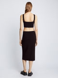 Back full length image of model wearing Pointelle Rib Knit Skirt in BLACK