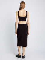 Back full length image of model wearing Pointelle Rib Knit Skirt in BLACK