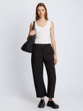 Front full length image of model wearing Solid Cotton Linen Easy Pants in BLACK