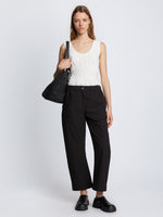 Front full length image of model wearing Solid Cotton Linen Easy Pants in BLACK