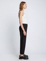 Side full length image of model wearing Solid Cotton Linen Easy Pants in BLACK