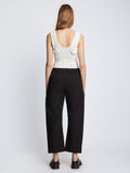Back full length image of model wearing Solid Cotton Linen Easy Pants in BLACK