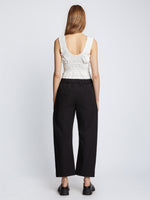 Back full length image of model wearing Solid Cotton Linen Easy Pants in BLACK