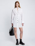 Front full length image of model wearing Soft Poplin Button Down Shirt Dress in OFF WHITE