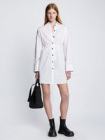 Front full length image of model wearing Soft Poplin Button Down Shirt Dress in OFF WHITE
