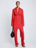 Front full length image of model wearing Soft Poplin Button Down Shirt Dress in CHERRY