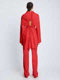 Back full length image of model wearing Soft Poplin Button Down Shirt Dress in CHERRY