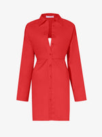 Still Life image of Soft Poplin Button Down Shirt Dress in CHERRY