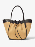 Front image of XL Raffia Ruched Tote in BLACK/SAND