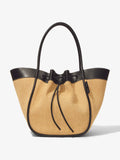Front image of XL Raffia Ruched Tote in BLACK/SAND