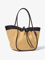 Side image of XL Raffia Ruched Tote in BLACK/SAND