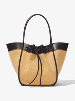 Back image of XL Raffia Ruched Tote in BLACK/SAND
