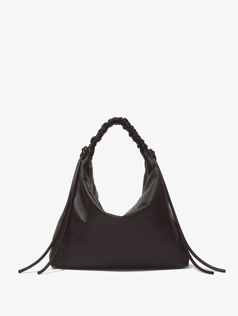 Front image of Large Drawstring Shoulder Bag in BLACK