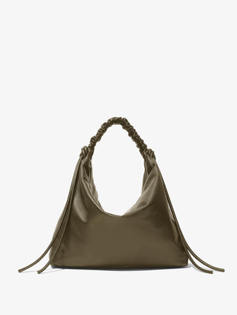 Front image of Large Drawstring Shoulder Bag in OLIVE
