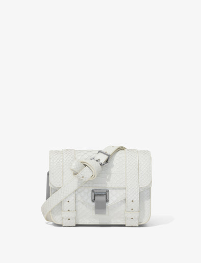 Front image of Carved Python PS1 Mini Crossbody Bag in OPTIC WHITE