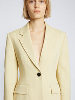 Detail image of model wearing Viscose Suiting Jacket in PARCHMENT