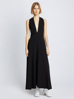 Front full length image of model wearing Matte Crepe Twist Back V-Neck Dress in BLACK