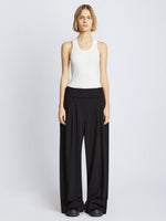 Front full length image of model wearing Matte Viscose Crepe Pants in BLACK