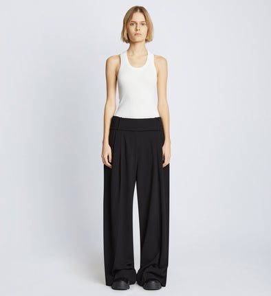 Front full length image of model wearing Matte Viscose Crepe Pants in BLACK