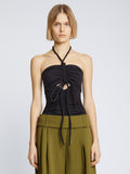 Front cropped image of model wearing Compact Jersey Ruched Bodysuit in BLACK
