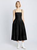 Front full length image of model wearing Eco Poplin Pintuck Dress in BLACK