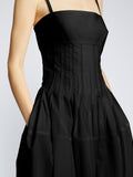 Detail image of model wearing Eco Poplin Pintuck Dress in BLACK