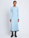 Front full length image of model wearing Silk Cashmere Rib Knit Skirt in LIGHT BLUE