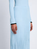 Detail image of model wearing Silk Cashmere Rib Knit Skirt in LIGHT BLUE