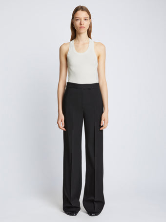 Front full length image of model wearing Matte Viscose Rib Knit Tank in WHITE