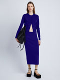 Front full length image of model wearing Silk Viscose Knit Skirt in COBALT