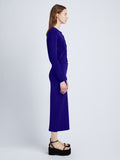 Side full length image of model wearing Silk Viscose Knit Skirt in COBALT