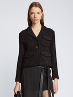 Front cropped image of model wearing Bi-Stretch Tweed Jacket in BLACK