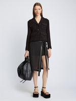 Front full length image of model wearing Bi-Stretch Tweed Jacket in BLACK