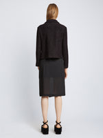Back full length image of model wearing Bi-Stretch Tweed Jacket in BLACK