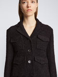 Detail image of model wearing Bi-Stretch Tweed Jacket in BLACK