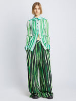 Front full length image of model wearing Painted Stripe Pants in FATIGUE MULTI