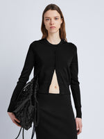 Front cropped image of model wearing Silk Viscose Cardigan in BLACK