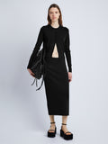 Front full length image of model wearing Silk Viscose Cardigan in BLACK