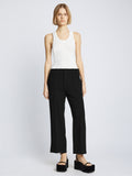 Front full length image of model wearing Bi-Stretch Crepe Cropped Pants in BLACK