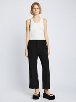 Front full length image of model wearing Bi-Stretch Crepe Cropped Pants in BLACK