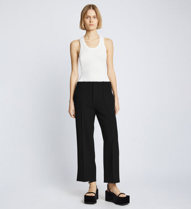 Front full length image of model wearing Bi-Stretch Crepe Cropped Pants in BLACK