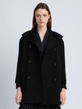 Front cropped image of model wearing Technical Gabardine Peacoat in BLACK