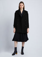 Front full length image of model wearing Technical Gabardine Peacoat in BLACK