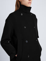 Detail image of model wearing Technical Gabardine Peacoat in BLACK